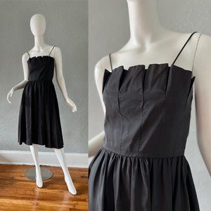 Vintage 70s Black Strappy JOY STEVENS Fit & Flare Party Dress XS